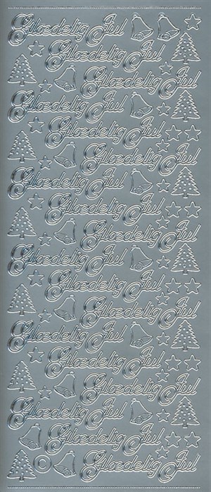 0654 - Glædelig jul, stickers, sølv